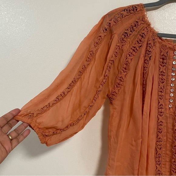 Free People Blous Women’s Size Small Peach FP One Flower Chain Top Shirt - Picture 13 of 17